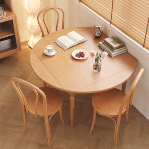 原木风全实木餐桌椅组合可折叠吃饭木桌子日式四方桌可变圆桌家用