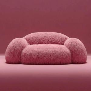 意式网红粉色长毛绒雪人懒人沙发极简毛毛虫单人小户型双人沙发