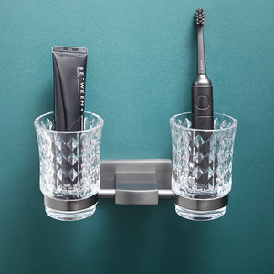 德国JEACRFT 免打孔卫生间牙刷杯架双杯漱口杯极简洗漱置物架壁挂