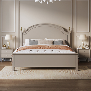 美式轻奢实木床现代简约1米5莫兰迪灰色奶油风双人2米大床主卧床