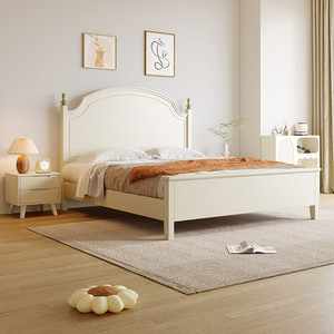 白色实木床现代简约一米五儿童一米八成人家用美式两米主卧双人床