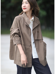 外贸尾单女装清仓处理设计感小众韩版休闲立领中长款风衣外套秋季