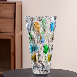 捷克进口水晶波西米亚系列玻璃花瓶透明台面欧式简约家居创意水养