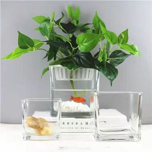 【加厚方缸】斗鱼中式玻璃花瓶玻璃鱼缸家用四方形正方形水培花盆