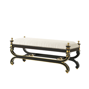 亚历山大床尾凳英式实木雕刻贴金箔长凳欧式古典卧室梳妆凳换鞋凳