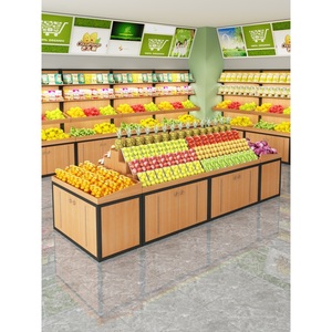 超市永辉款钢木质蔬菜水果展示货架便利店生鲜果蔬架子中岛堆头柜