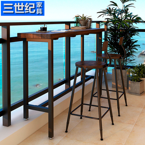 阳台小台吧实木吧台家用阳台靠窗靠墙长条桌商用酒吧咖啡厅休闲桌