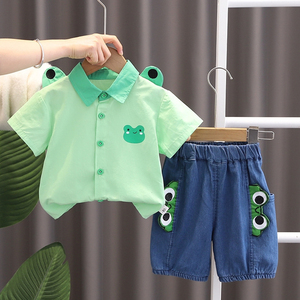 婴儿衣服夏季儿童可爱6衬衫7卡通8短袖9套装10个月一岁男宝宝夏装
