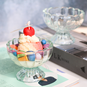 馥蕾 diy香薰蜡烛创意甜品杯蜡冰淇淋 玻璃圣代甜品杯子容器透明