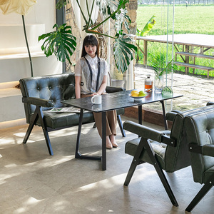复古奶茶店桌椅组合咖啡厅椅子民宿酒吧休息区办公室卡座休闲沙发