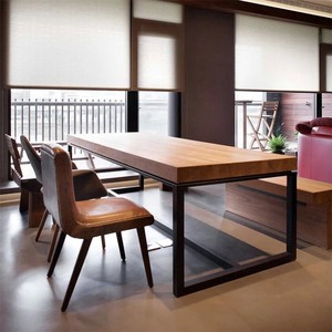 LOFT工业美式复古实木餐桌椅组合咖啡桌长桌铁艺餐厅饭桌会议桌