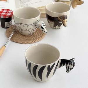 安木良品 外贸原单 日式可爱动物重工艺手绘釉下彩陶瓷咖啡马克杯