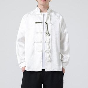 新中式男装复古设计感盘扣长袖衬衫春季中国风唐装潮牌立领中山装