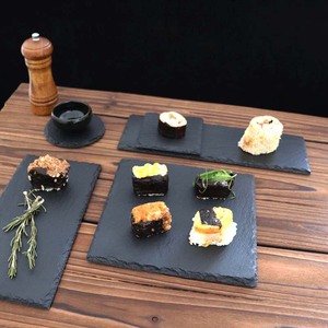 日式黑色岩石餐盘甜品天然板岩餐盘石板牛排餐盘西餐创意寿司盘子