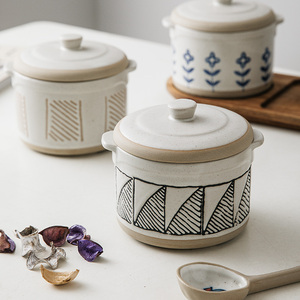 日式双耳炖盅家用陶瓷隔水炖碗带盖一人份创意炖盅内胆蒸碗汤罐