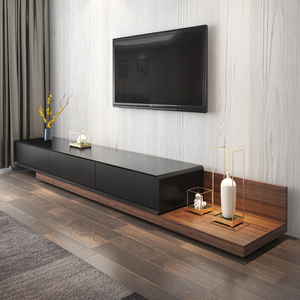 北欧电视柜茶几 黑胡桃木色可伸缩电视机柜 现代简约实木多层地柜