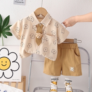 婴儿衣服夏季洋气卡通短袖礼服衬衫两件套1一2周岁男宝宝小童夏装