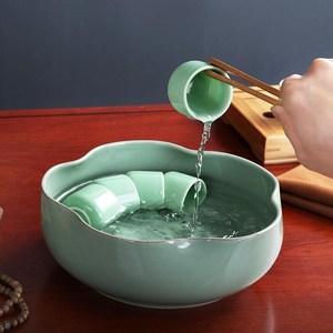 洗茶杯盆茶洗带盖放茶杯的茶渣钵器皿茶道笔洗陶瓷特大号玻璃茶具