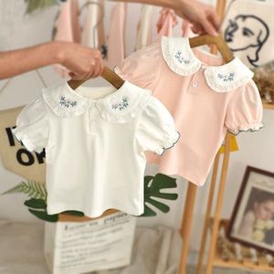韩系宝宝短袖T恤娃娃领夏季纯棉女童打底衫夏装白色韩版婴儿半袖