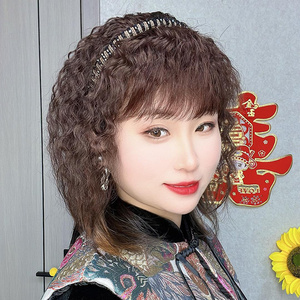 真发发箍刘海一体头顶遮盖白发补发片女士补发增发量玉米烫假发片