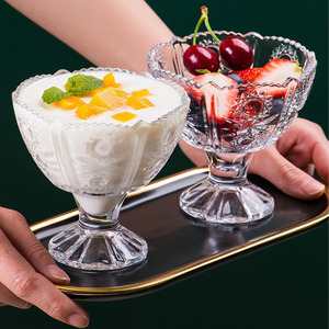 冰激凌玻璃甜品杯家用高脚果汁奶茶杯奶昔酸奶饮料冰淇淋布丁杯子