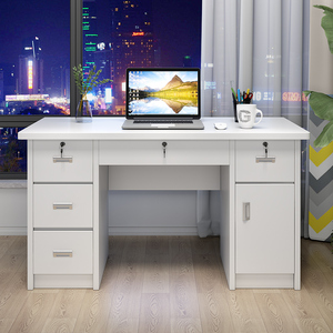 单人办公桌台式电脑桌简约现代家用带锁带抽屉卧室写字台书桌一体
