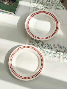 波西塔塔韩式创意西餐盘釉上彩红格子陶瓷平盘汤盘家用餐具