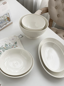 波西塔塔原单尾货 法式轻奢浮雕罗马系列纯色简约陶瓷餐具盘碗