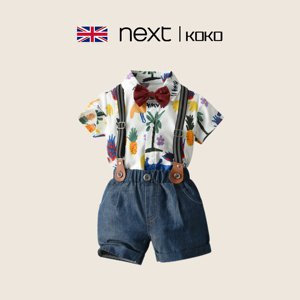 英国Next koko婴儿夏纯棉套装男宝宝欧美度假风短袖薄款时尚礼服