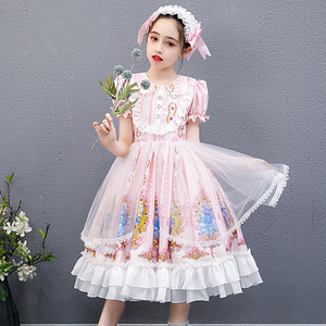 女童Lolita裙子夏季短袖洛丽塔公主裙粉色日系童装洋气中大童现货