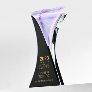 凌空飞翔琉璃水晶翅膀奖杯紫色琥珀色年会优秀员工团队颁奖摆台