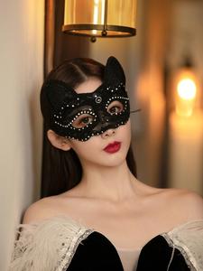 猫女面具性感小野猫气质黑色万圣节化妆舞会半脸遮面女宴会配饰品