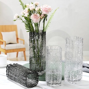 冰川玻璃花瓶现代简约方形口花瓶透明水养插花鲜花富贵竹餐桌花器