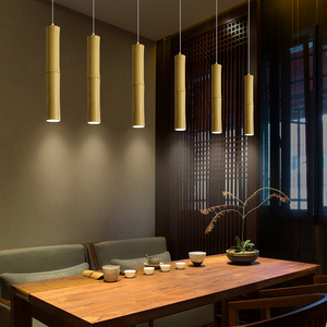 中式竹筒吊灯复古禅意茶室吊灯创意个性餐厅长筒吧台圆柱LED射灯