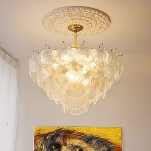 法式轻奢银杏叶玻璃客厅吊灯奶油风现代简约设计感创意卧室餐厅灯