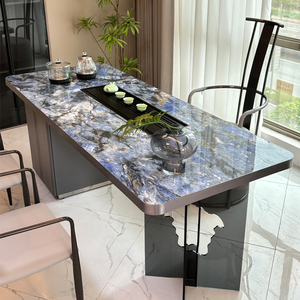 意式轻奢奢石岩板蓝翡翠茶台现代简约家用办公亚克力茶桌椅组合