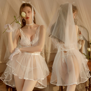 成人战袍情趣内衣女性感调情白色短裙婚纱新娘制服诱惑激情套装