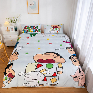日式卡通动漫小新非全棉床单被套大学生宿舍上下铺单人三件套男女