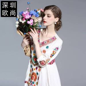 -spring dress beach dress cotton linen embroidery holiday dr