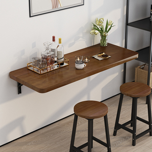 墙上折叠桌壁挂式简易电脑桌吧台桌实木书桌餐桌悬挂墙壁小户型桌