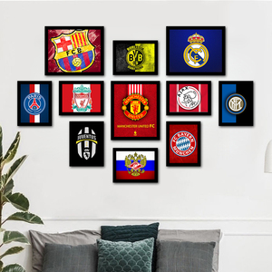 足球球星挂画c罗梅西装饰画队徽logo海报照片墙客厅卧室壁画定制