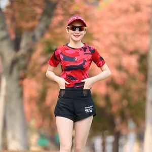 范斯蒂克运动短裤女专业跑步运动吸汗高腰速干假两件三分瑜伽裤
