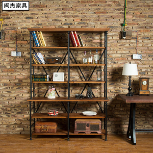 美式复古落地实木书架置物架书柜展示架货陈列货架杂物公室储物架