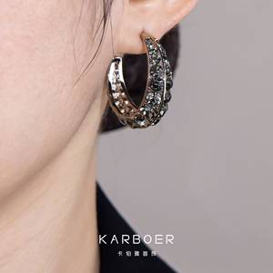 卡铂雅合金镶嵌立方氧化锆耳饰[辉月]时尚黑色优雅气质耳环耳扣