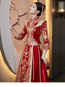 新中式手工绣禾服新娘敬酒服小个子显瘦高级感红色出阁礼服新娘女