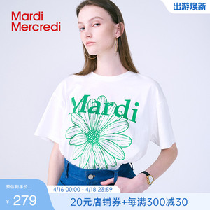 MardiMercredi小雏菊字母印花短袖t恤显瘦宽松百搭上衣男女同款