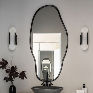 现代不规则家用浴室镜异形卫生间梳妆镜子酒店洗手台镜子木制边框