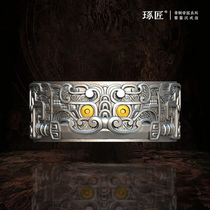 琢匠青铜帝国系列古法饕餮纹戒指男士银饰开口可调节对戒复古指环