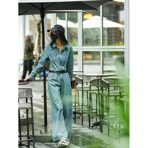 Luna7xi 蓝色复古牛仔连体裤女2024春季新款高级感气质工装连体衣