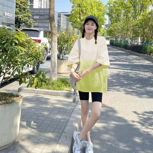 黄色扎染渐变潮牌短袖T恤夏季设计感韩版大码中长款宽松打底衫女